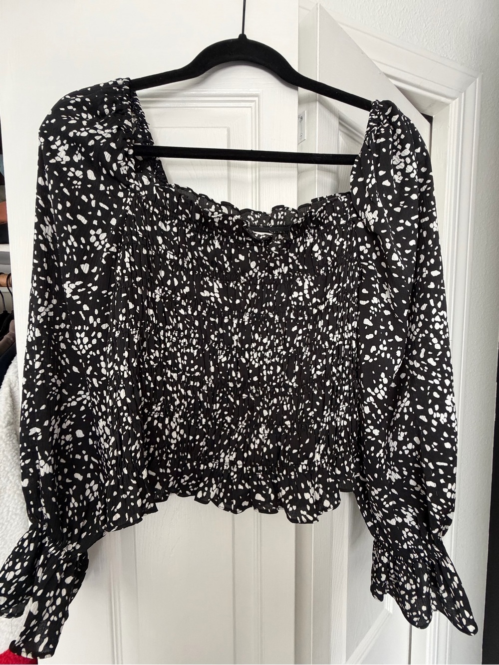 A New Day Black and White Smocked Off-Shoulder Blouse